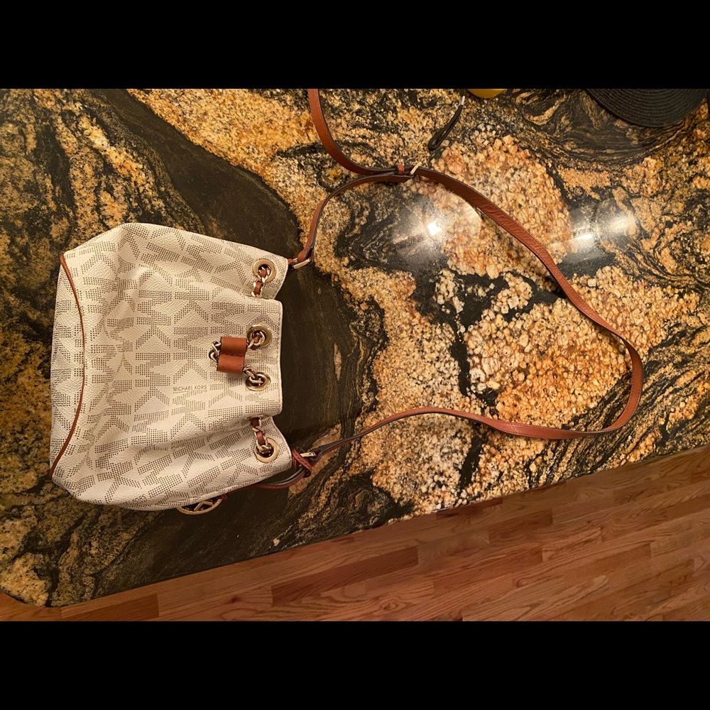 Michael Kors white and brown bucket bag/satchel/cross-body.